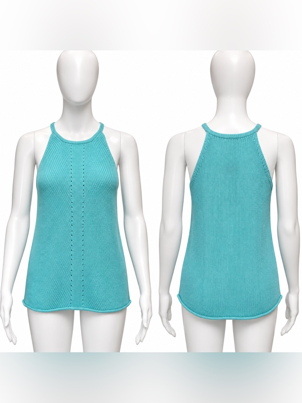 Aqua Turquoise Knit Tank Top w/ Eyelet Detail